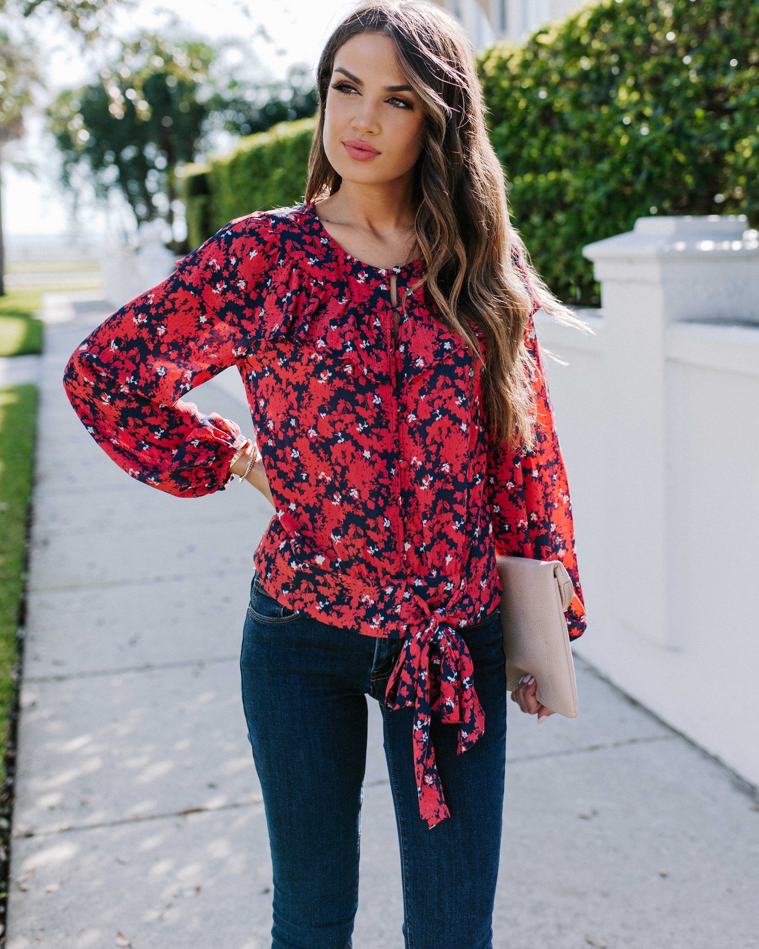 Special Delivery Floral Ruffle Tie Blouse Ins Street