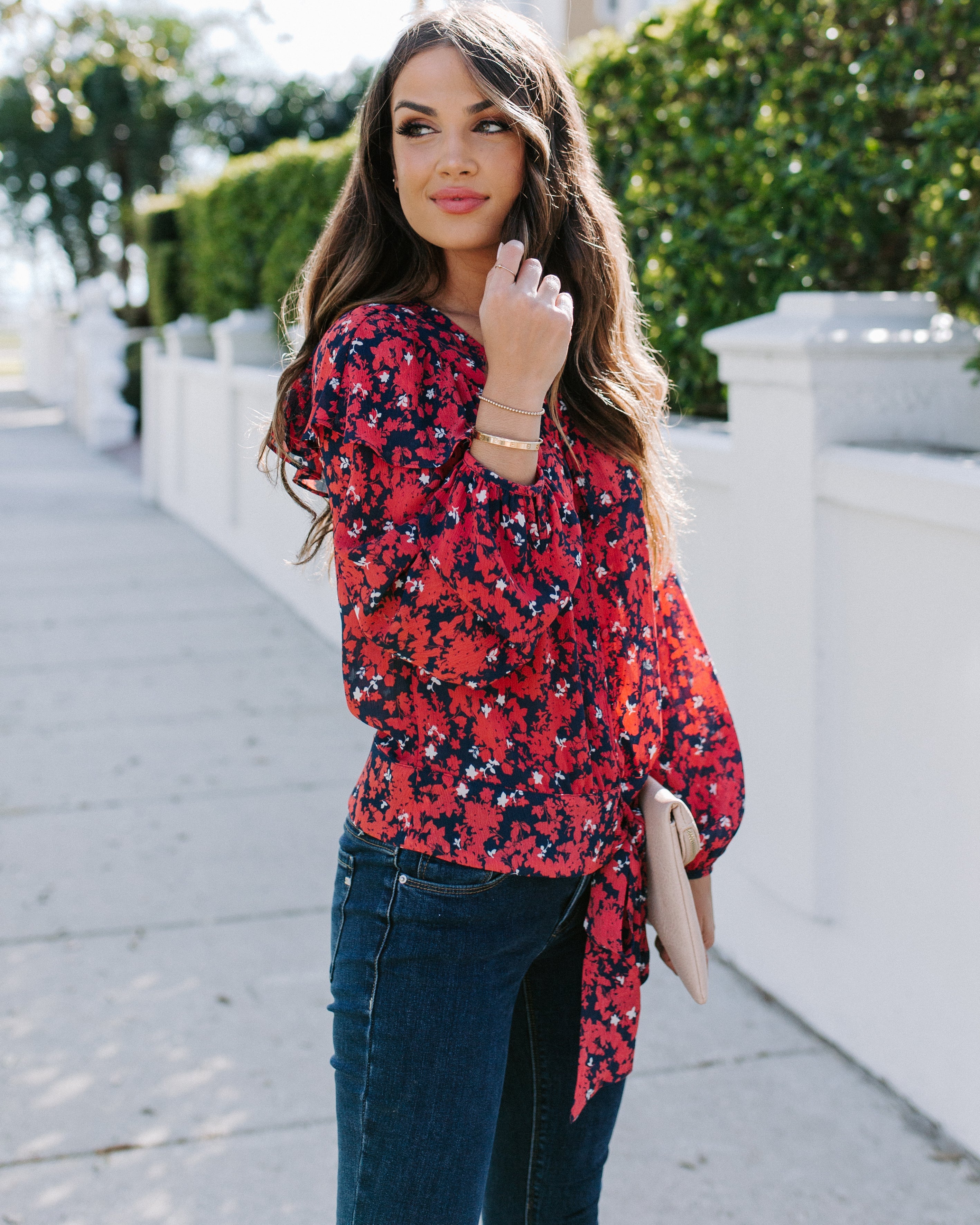 Special Delivery Floral Ruffle Tie Blouse Ins Street