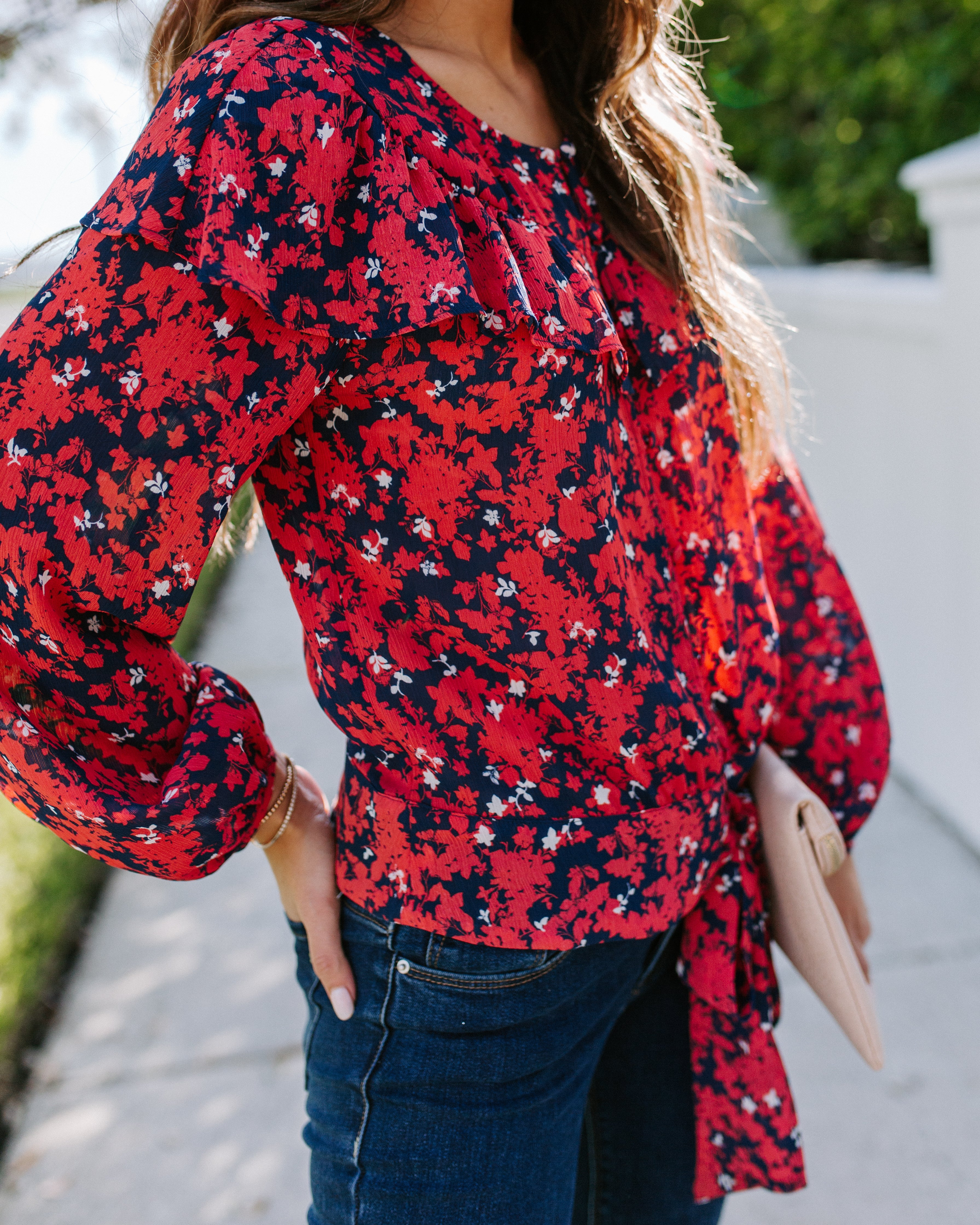 Special Delivery Floral Ruffle Tie Blouse Ins Street