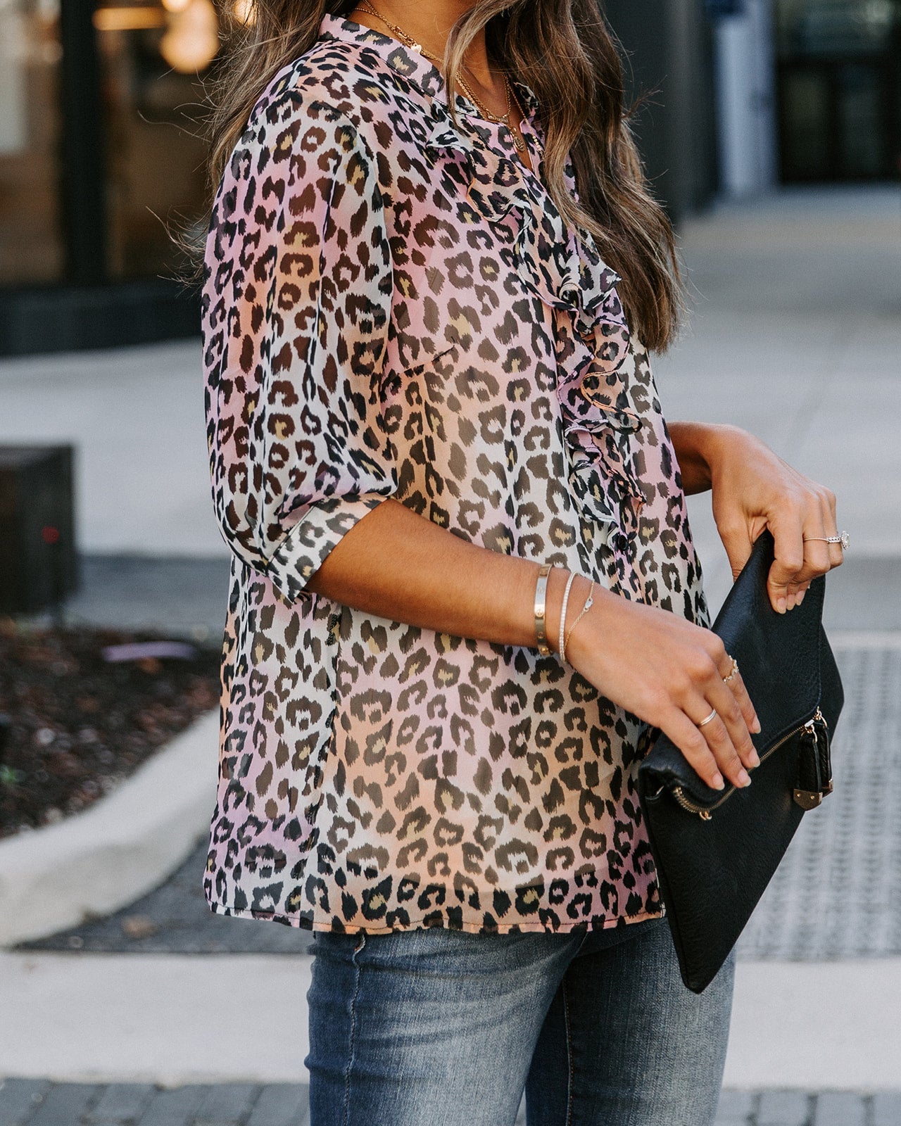 Play It Cool Leopard Button Down Ruffle Blouse - FINAL SALE Ins Street