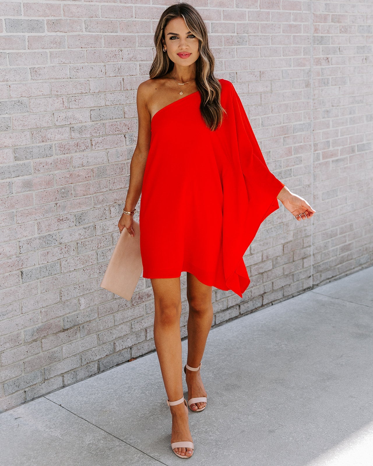Side To Side One Shoulder Statement Dress - Tomato Red Ins Street