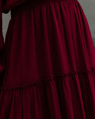 Alicia Off The Shoulder Tiered Midi Dress - Burgundy FATE-001