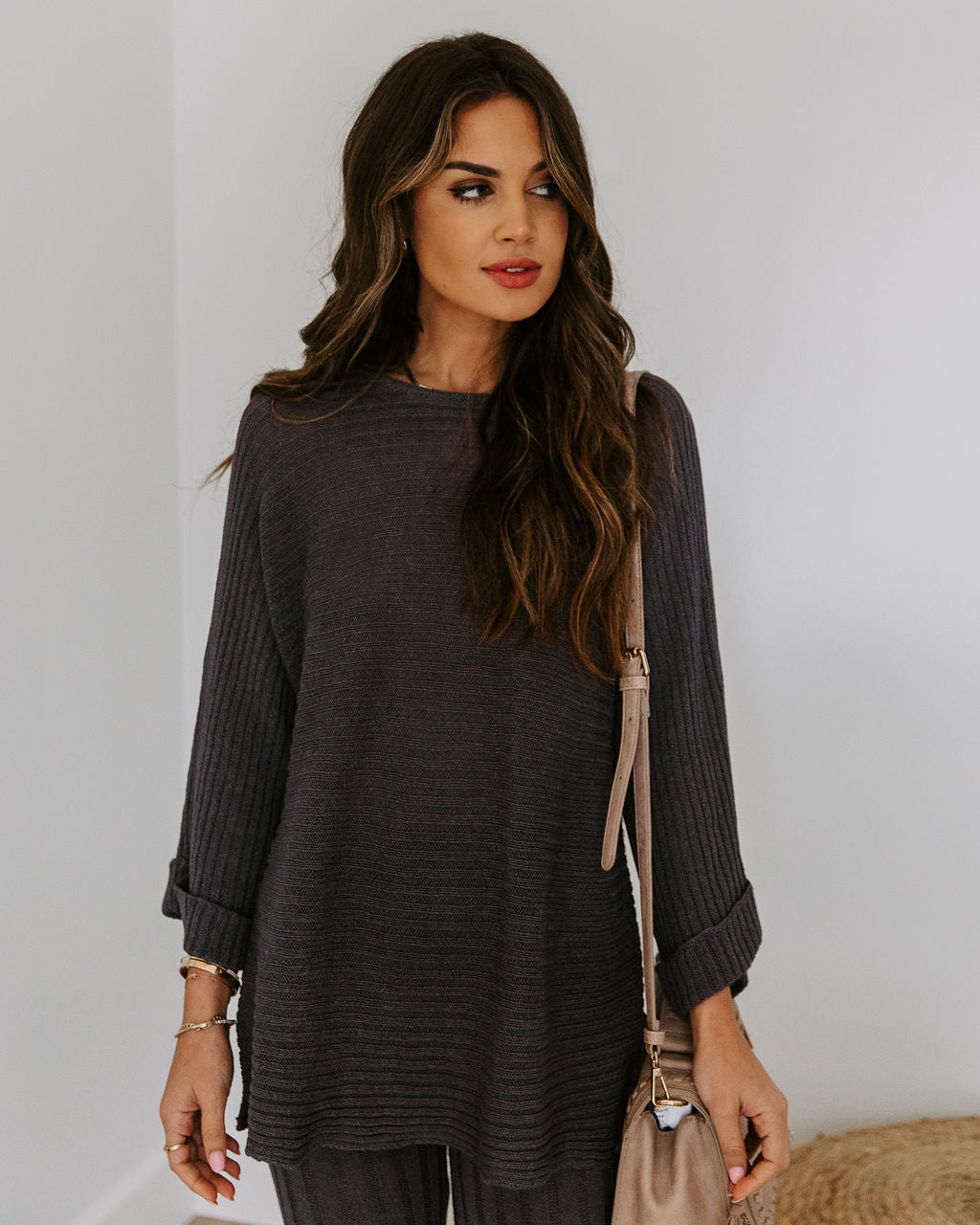 Ginny Cotton Blend Sweater Top - Charcoal Ins Street