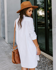 Risky Business Pocketed Button Down Shirt Dress - White Ins Street