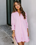 Risky Business Pocketed Button Down Shirt Dress - Pink Ins Street
