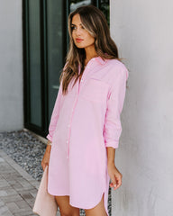 Risky Business Pocketed Button Down Shirt Dress - Pink Ins Street