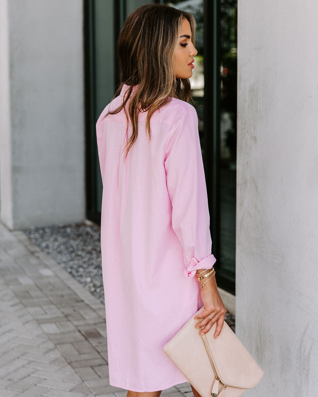 Risky Business Pocketed Button Down Shirt Dress - Pink Ins Street