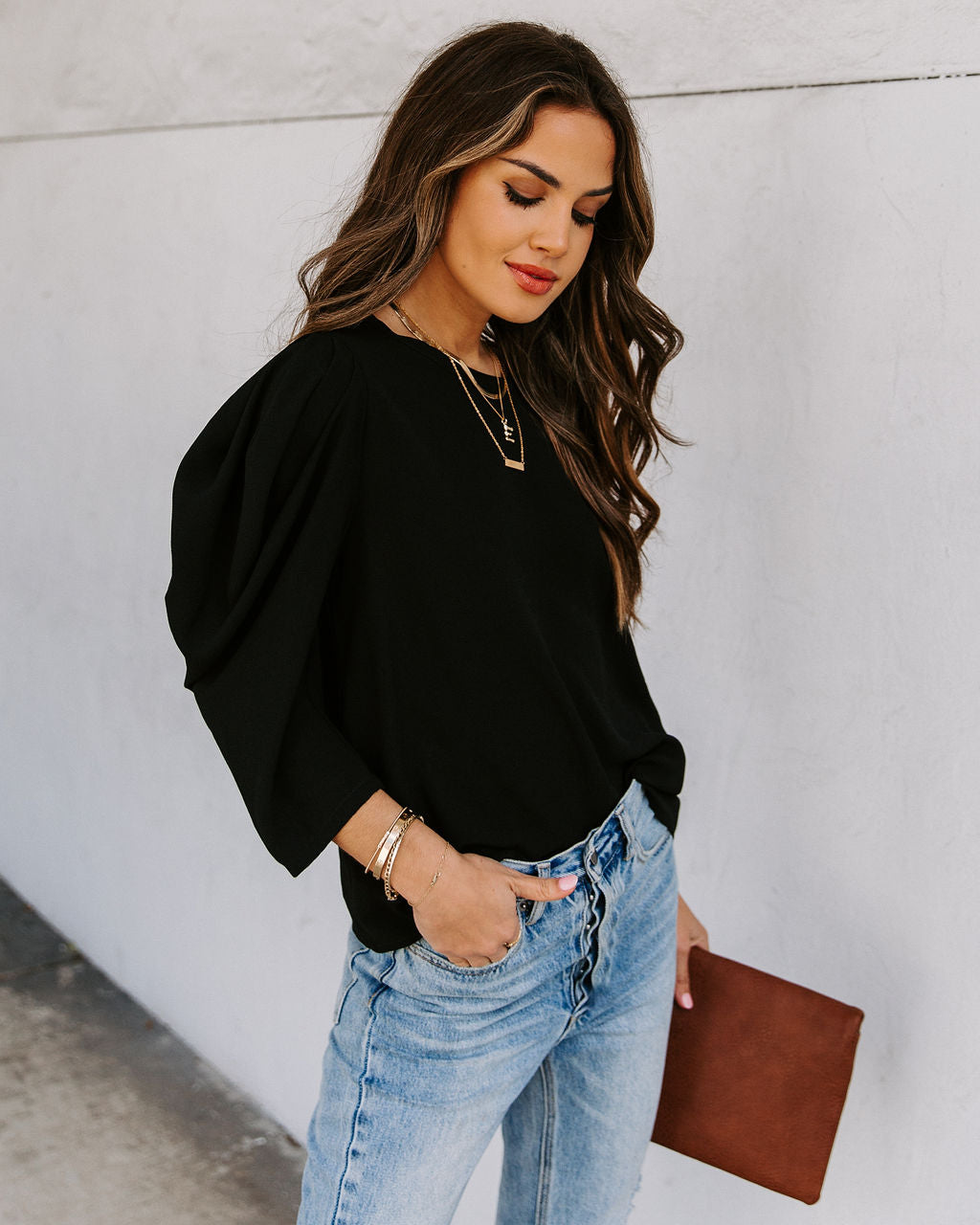 Kingston Statement Sleeve Top - Black - FINAL SALE Ins Street