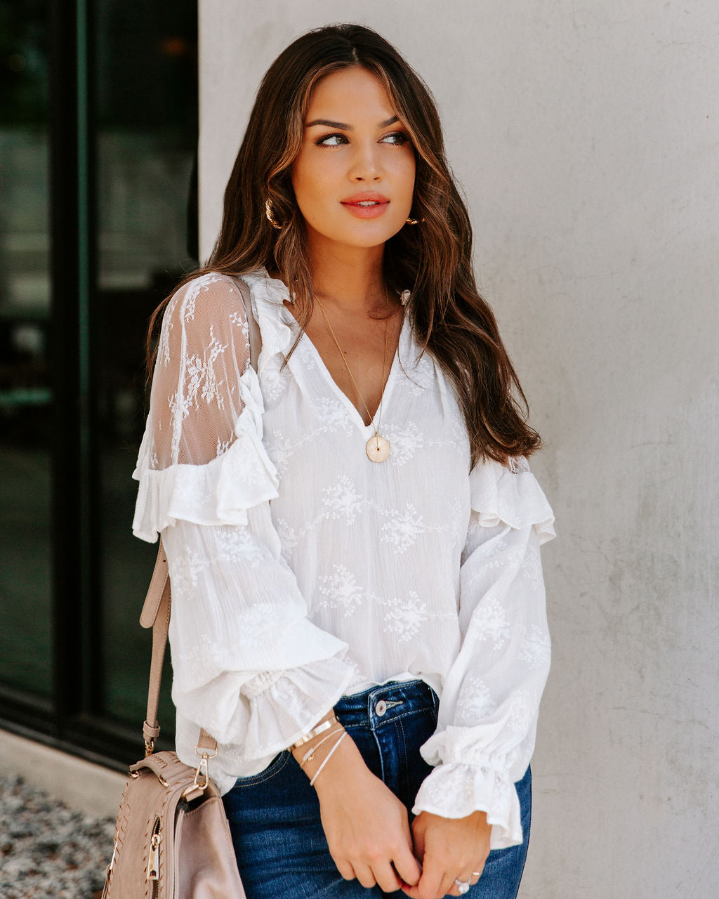 Emersyn Embroidered Lace Ruffle Top Ins Street