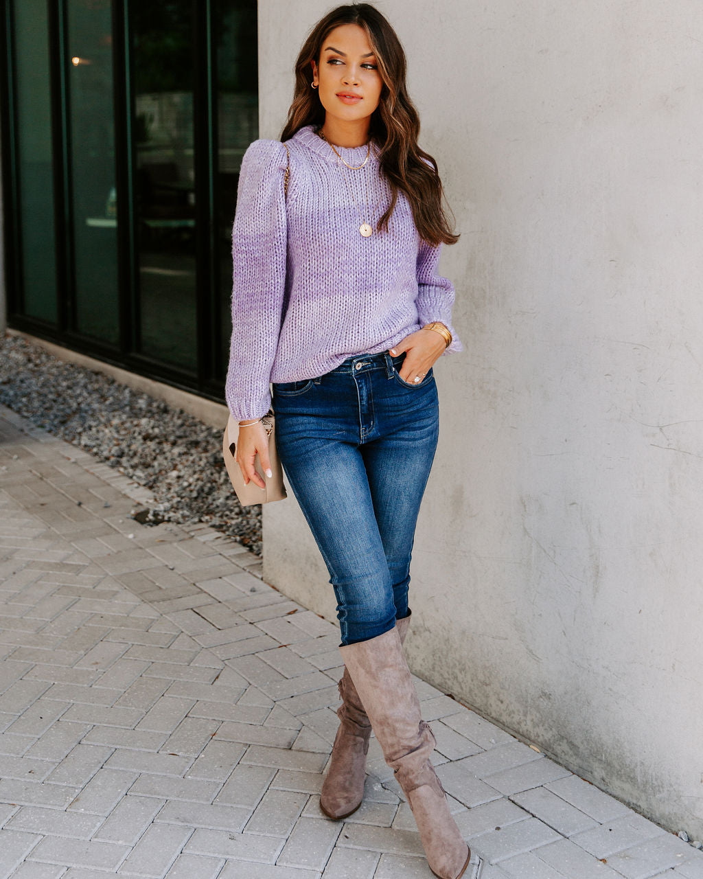 Alana Two-Tone Knit Sweater - Lilac LUMI-001