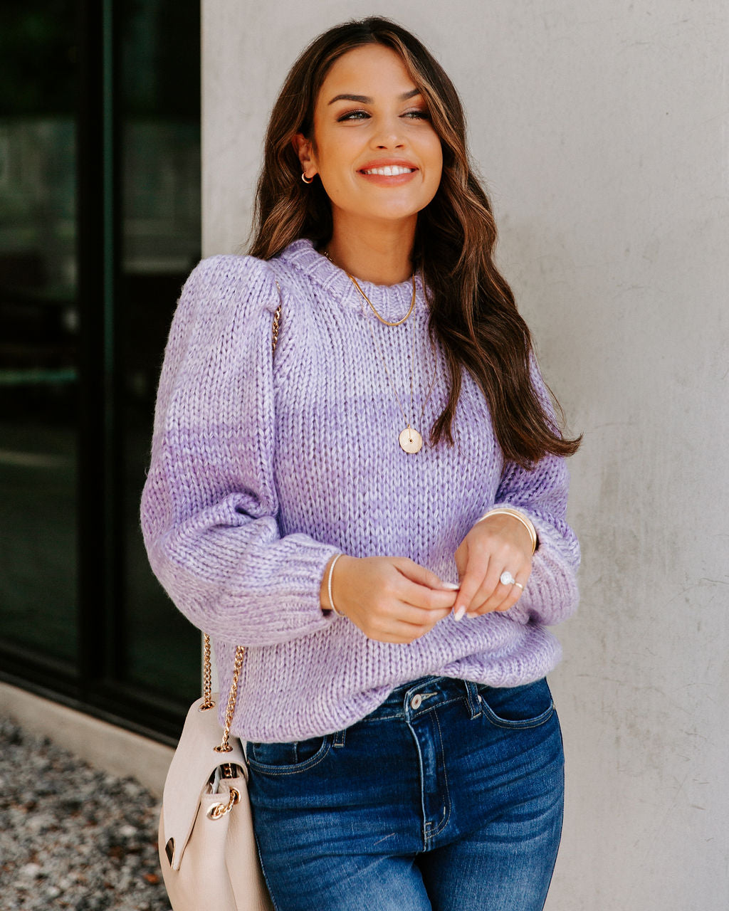 Alana Two-Tone Knit Sweater - Lilac LUMI-001