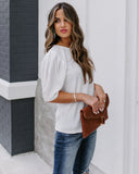 Clarice Statement Sleeve Textured Top - Off White ENTR-001
