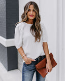 Clarice Statement Sleeve Textured Top - Off White ENTR-001