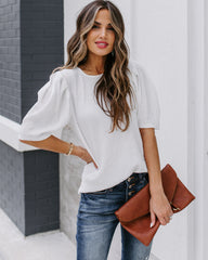 Clarice Statement Sleeve Textured Top - Off White ENTR-001