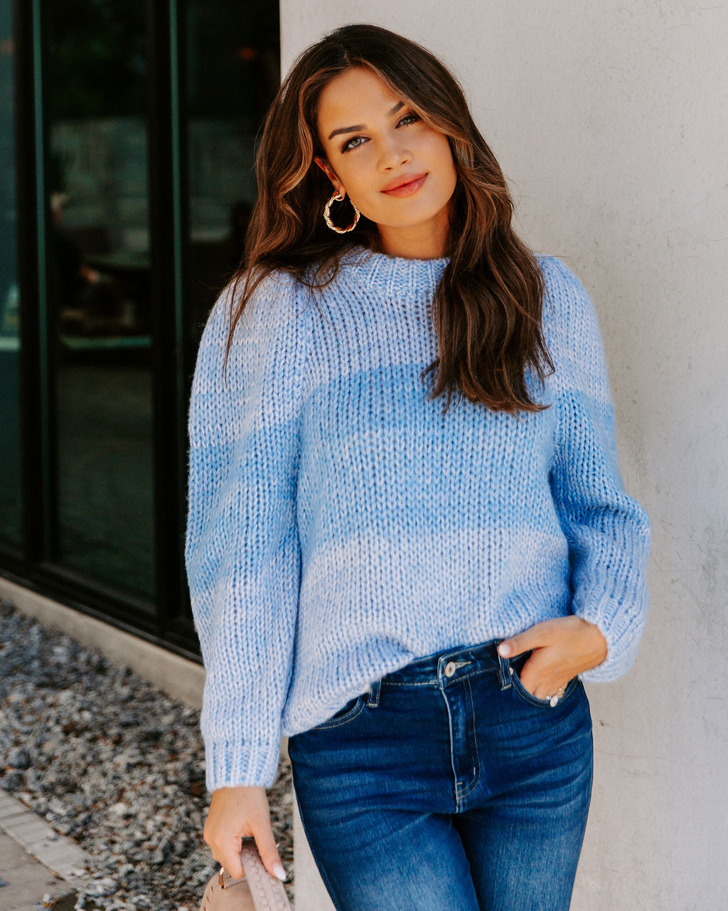 Alana Two-Tone Knit Sweater - Blue LUMI-001