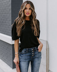 Clarice Statement Sleeve Textured Top - Black ENTR-001