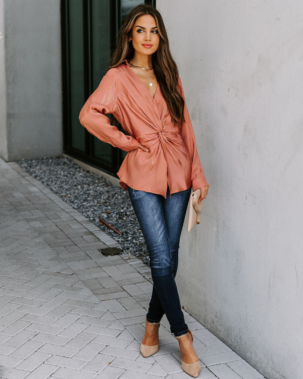 Josephine Satin Collared Twist Blouse - Rust - FINAL SALE Ins Street