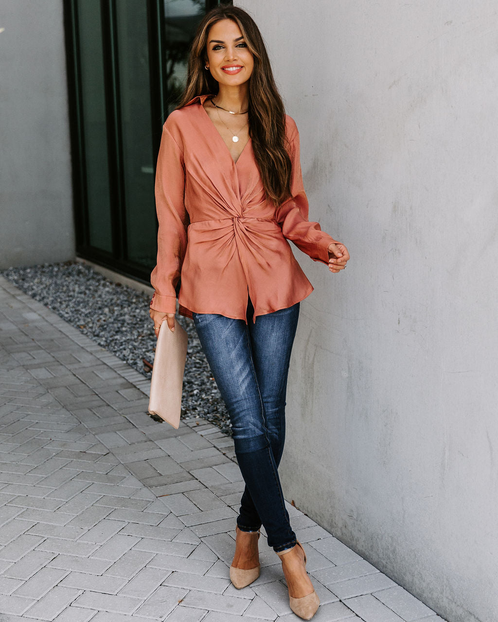 Josephine Satin Collared Twist Blouse - Rust - FINAL SALE Ins Street