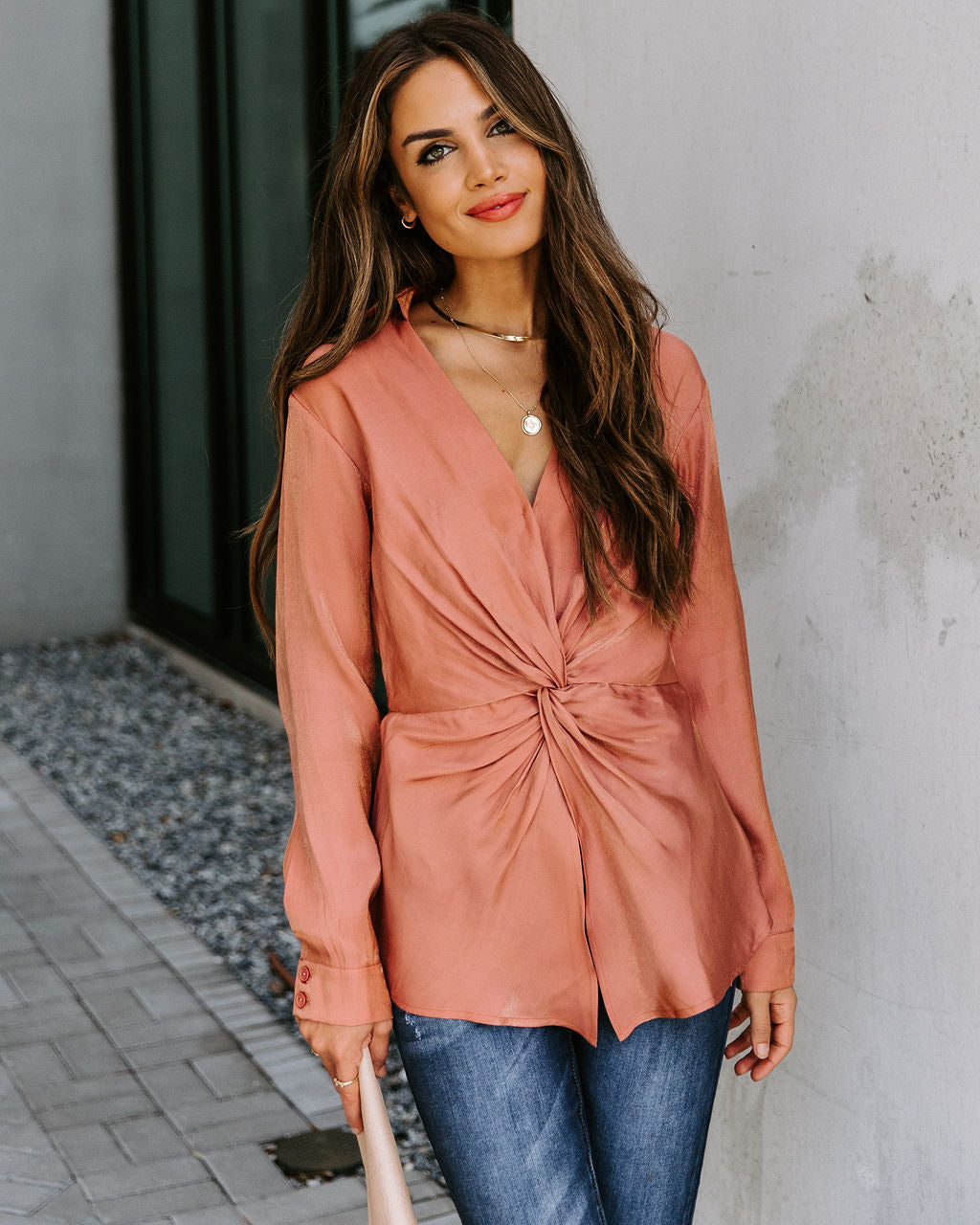 Josephine Satin Collared Twist Blouse - Rust - FINAL SALE Ins Street