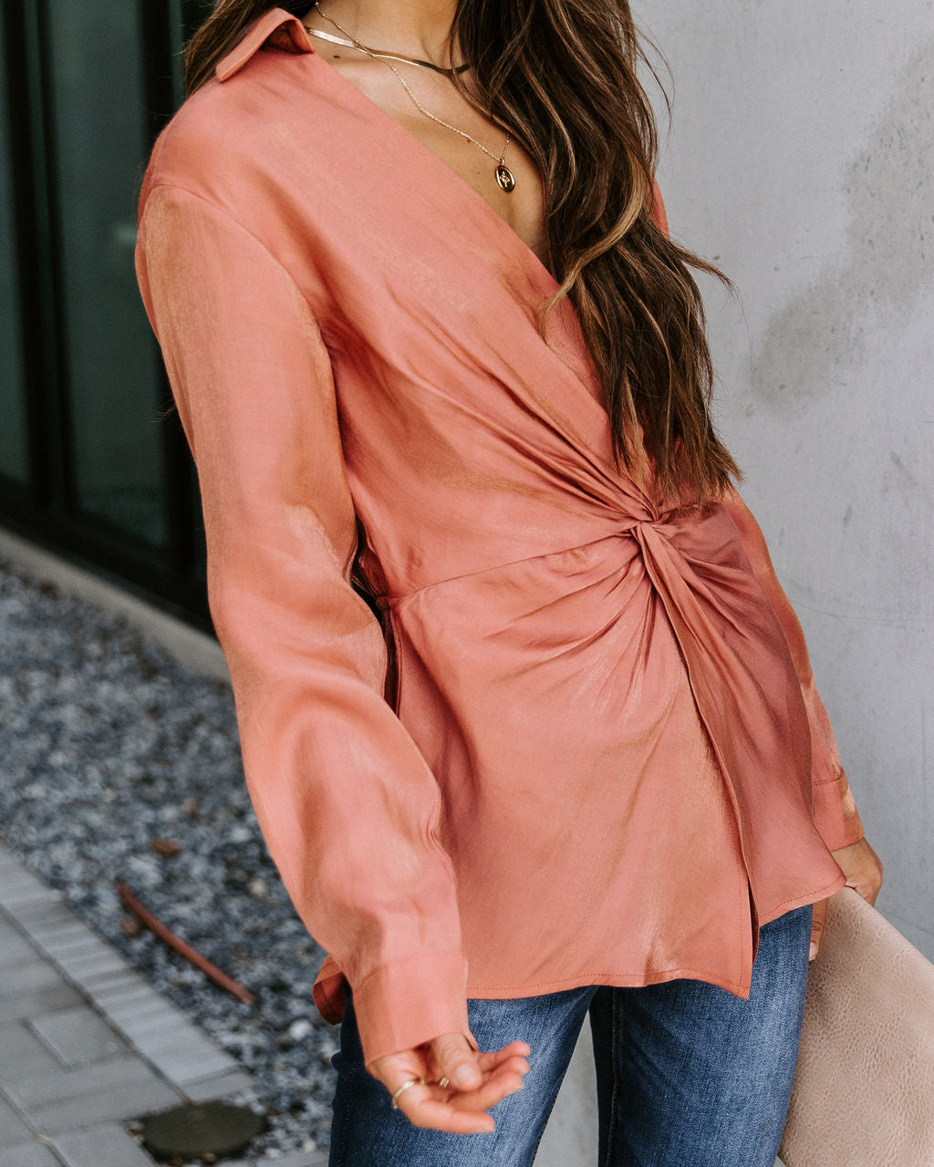 Josephine Satin Collared Twist Blouse - Rust - FINAL SALE Ins Street