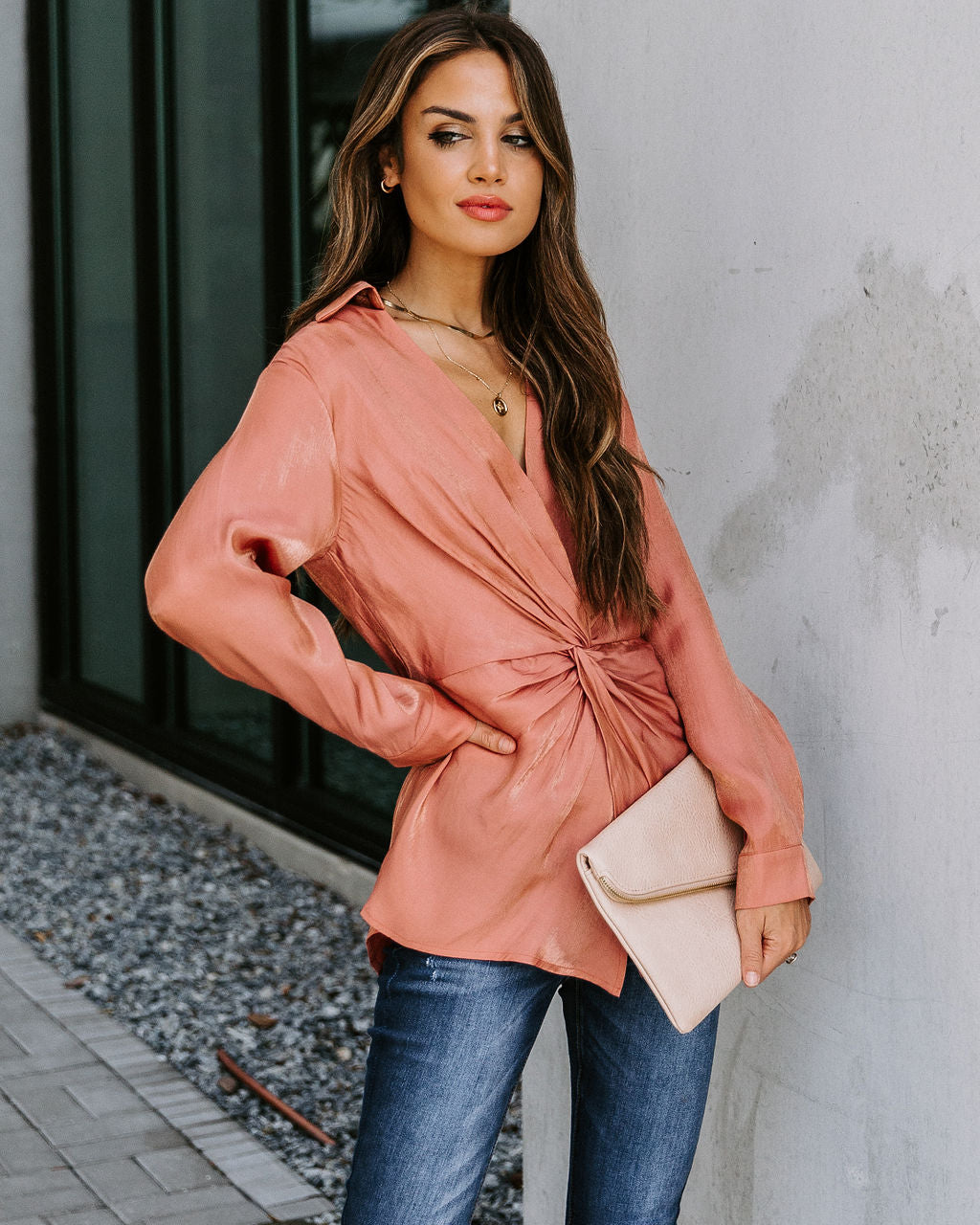 Josephine Satin Collared Twist Blouse - Rust - FINAL SALE Ins Street