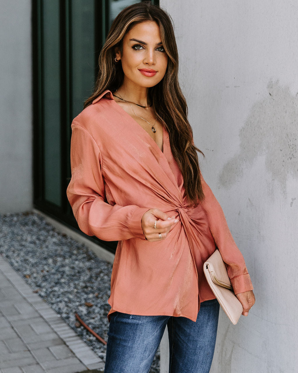 Josephine Satin Collared Twist Blouse - Rust - FINAL SALE Ins Street