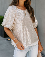 Secrecy Sequin Puff Sleeve Top Ins Street