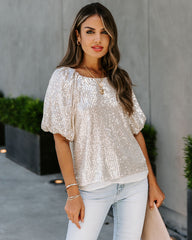 Secrecy Sequin Puff Sleeve Top Ins Street