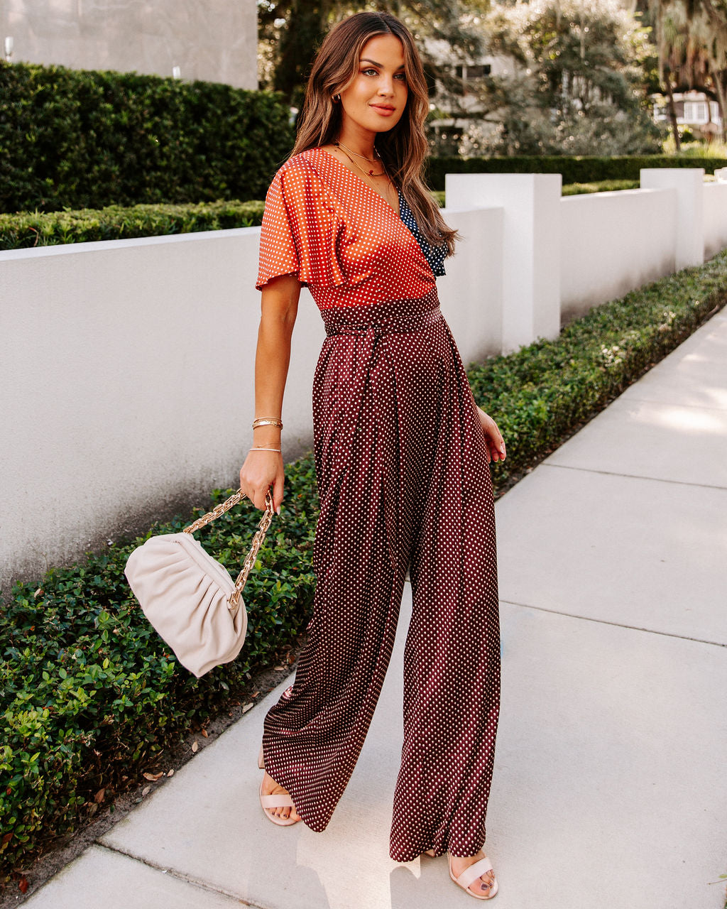 Malina Satin Polka Dot Colorblock Jumpsuit Ins Street