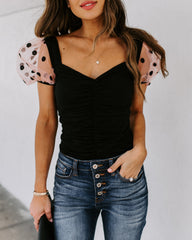 Minnie Ruched Puff Sleeve Bodysuit Ins Street