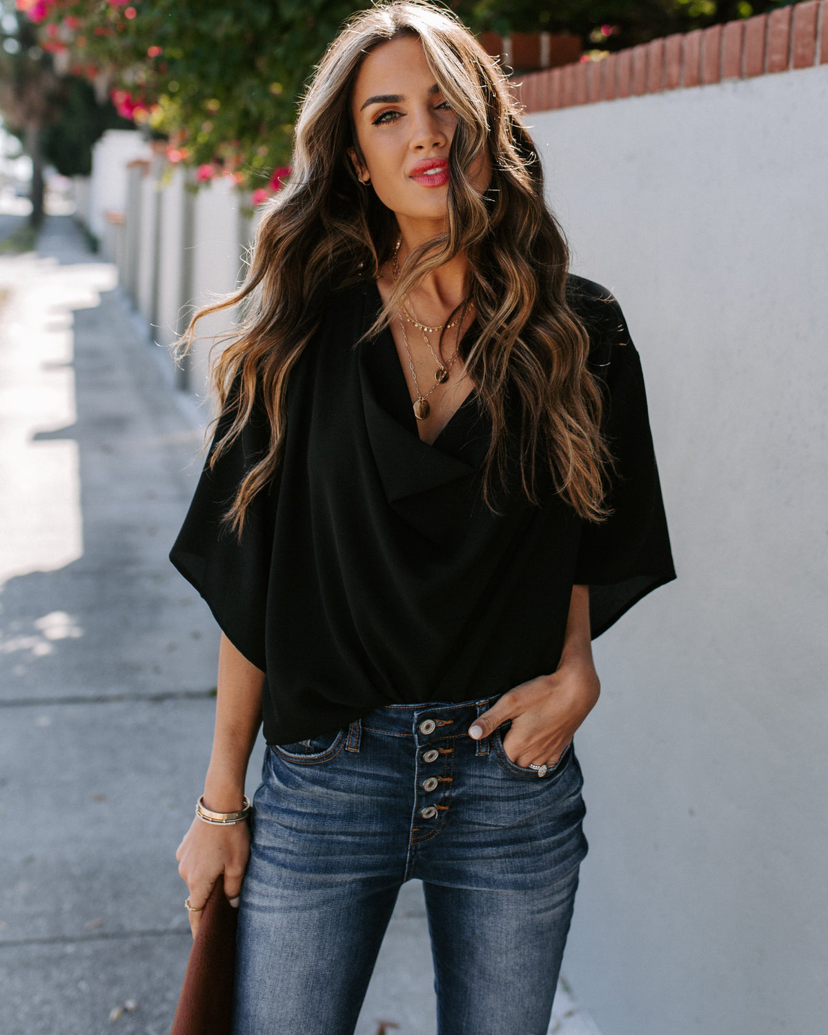 Elton Drape Blouse - Black Ins Street