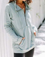 Long Weekend Cotton Pocketed Half Zip Pullover - Mint Ins Street