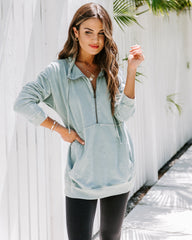 Long Weekend Cotton Pocketed Half Zip Pullover - Mint Ins Street