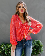 Fruitful Floral Shimmer Ruffle Blouse Ins Street