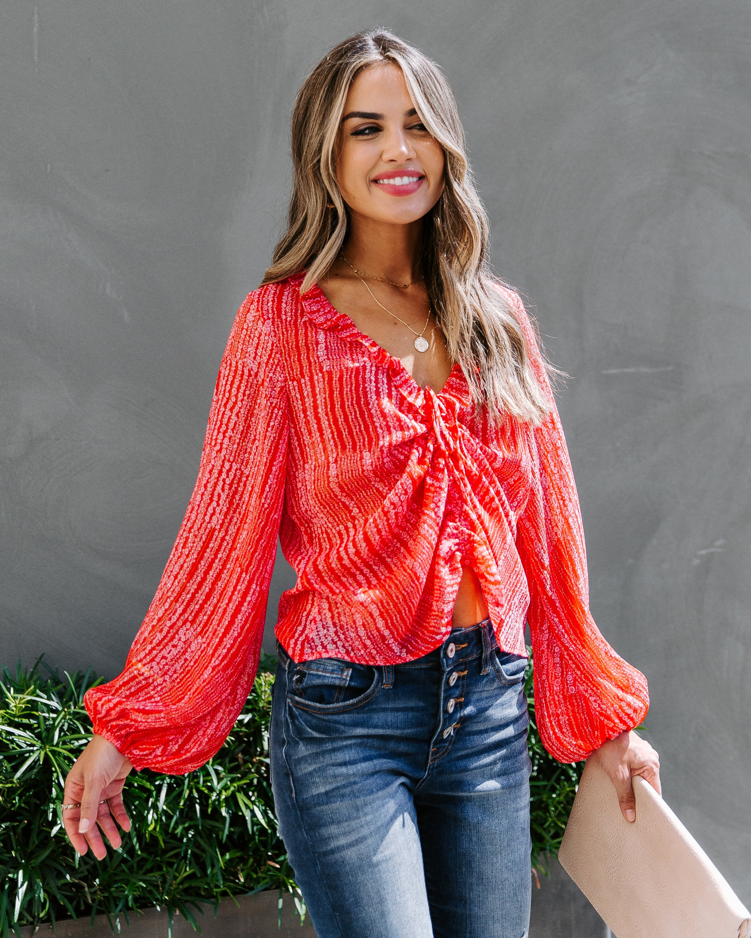 Fruitful Floral Shimmer Ruffle Blouse Ins Street