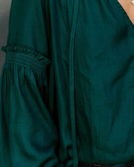 Hollis Satin Smocked Ruffle Blouse - Deep Green Ins Street