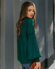 Hollis Satin Smocked Ruffle Blouse - Deep Green Ins Street