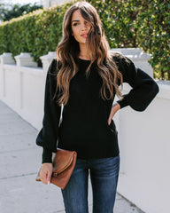 Bubble Over Ribbed Knit Sweater - Black Ins Street