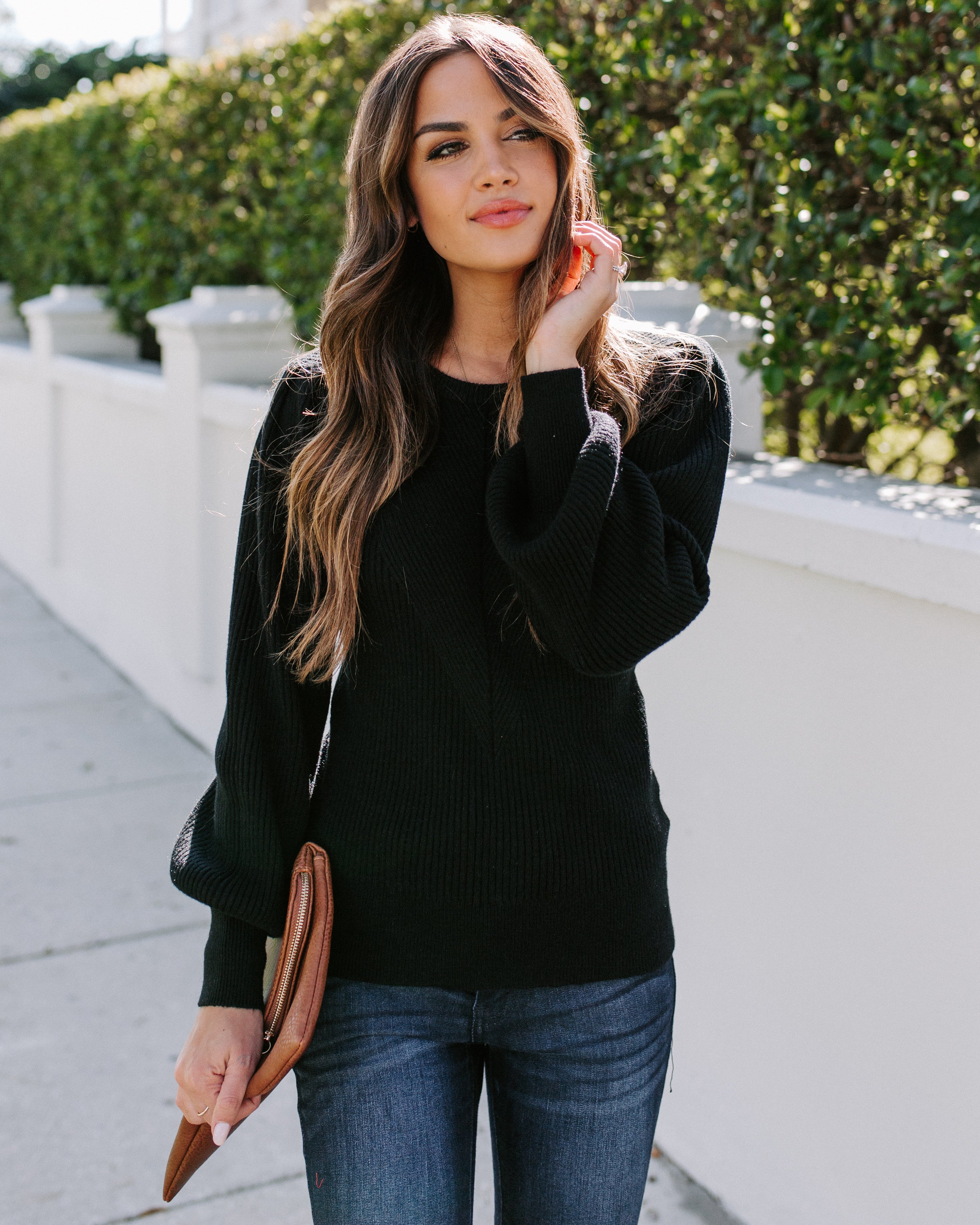 Bubble Over Ribbed Knit Sweater - Black Ins Street