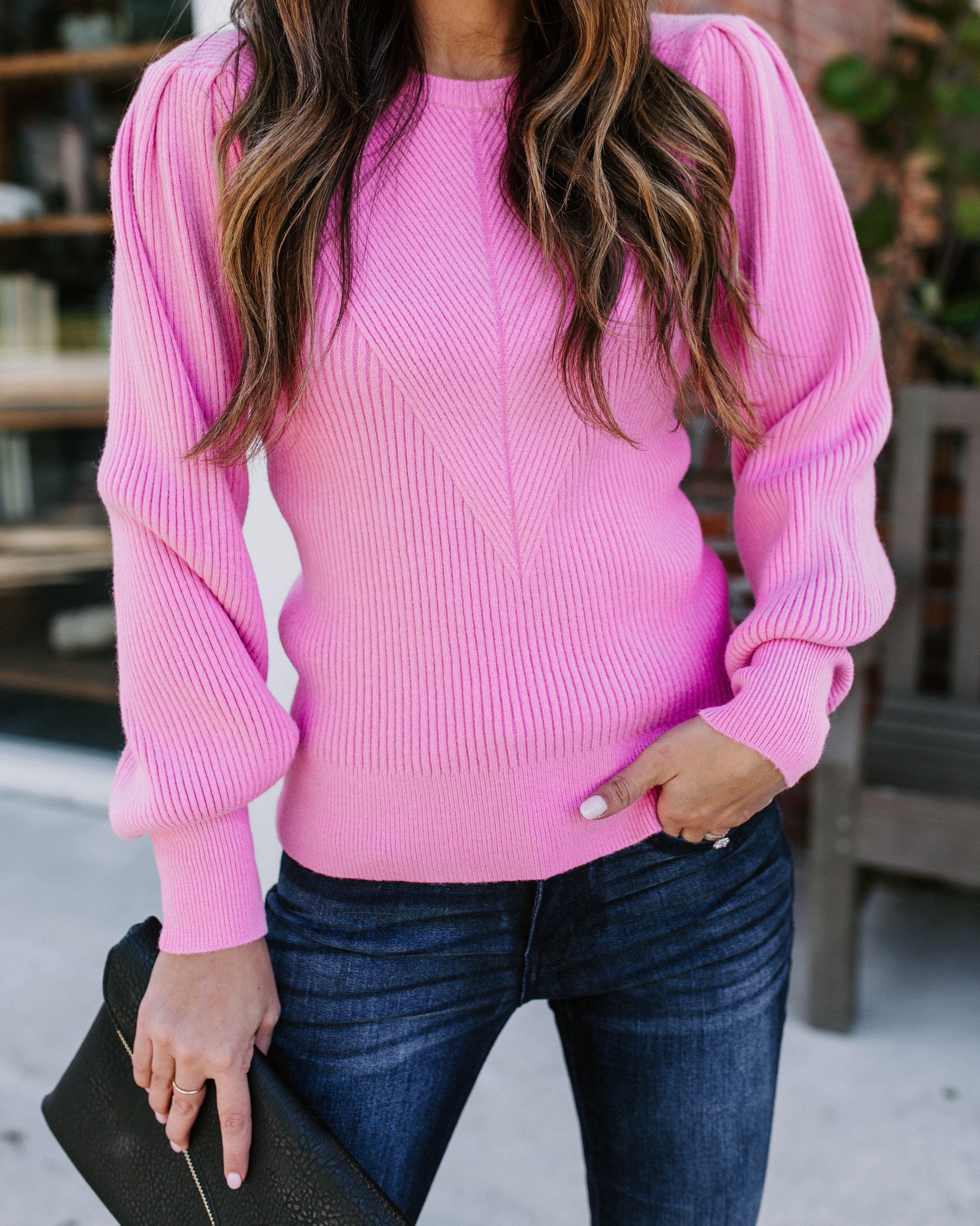 Bubble Over Ribbed Knit Sweater - Pink Ins Street