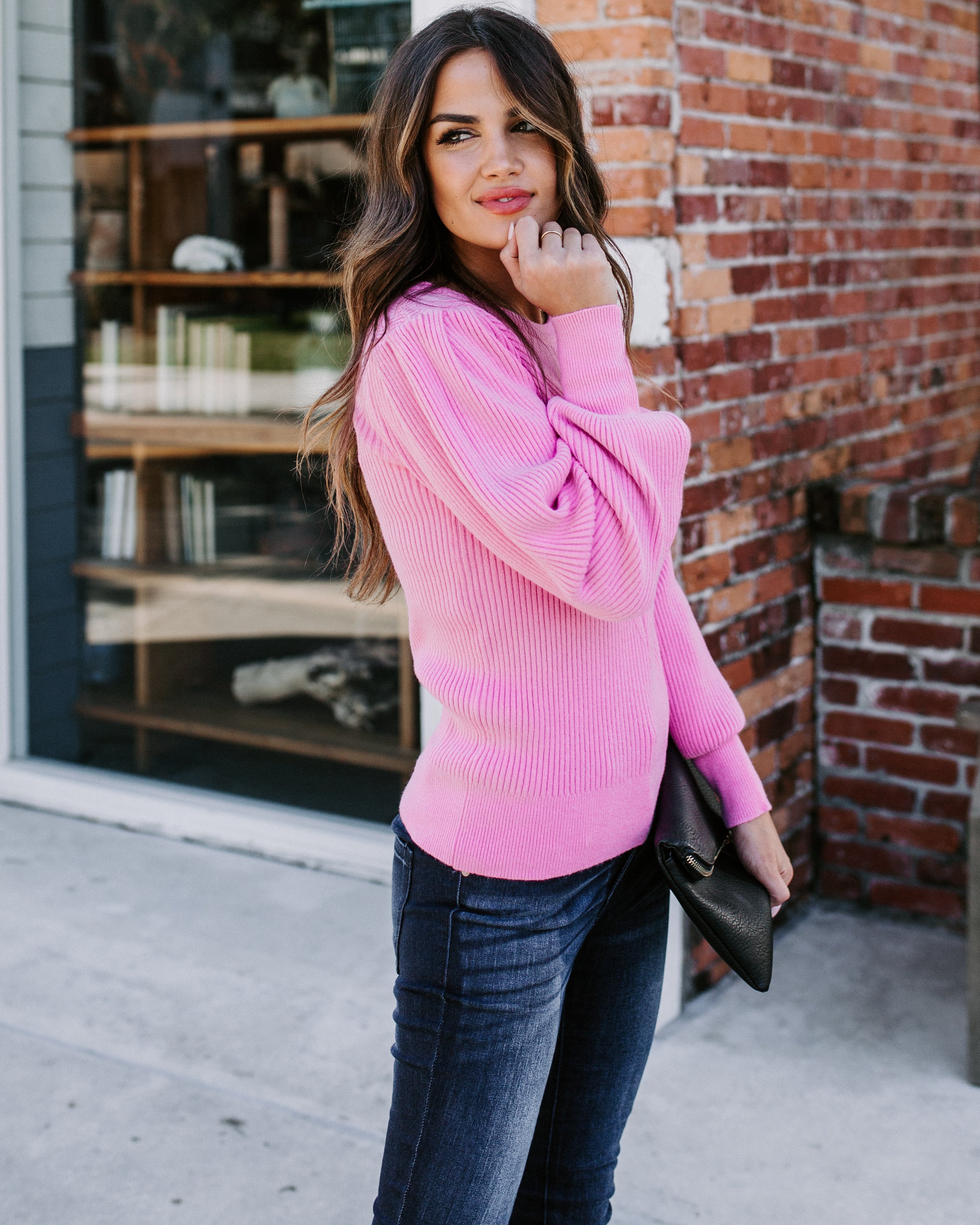 Bubble Over Ribbed Knit Sweater - Pink Ins Street