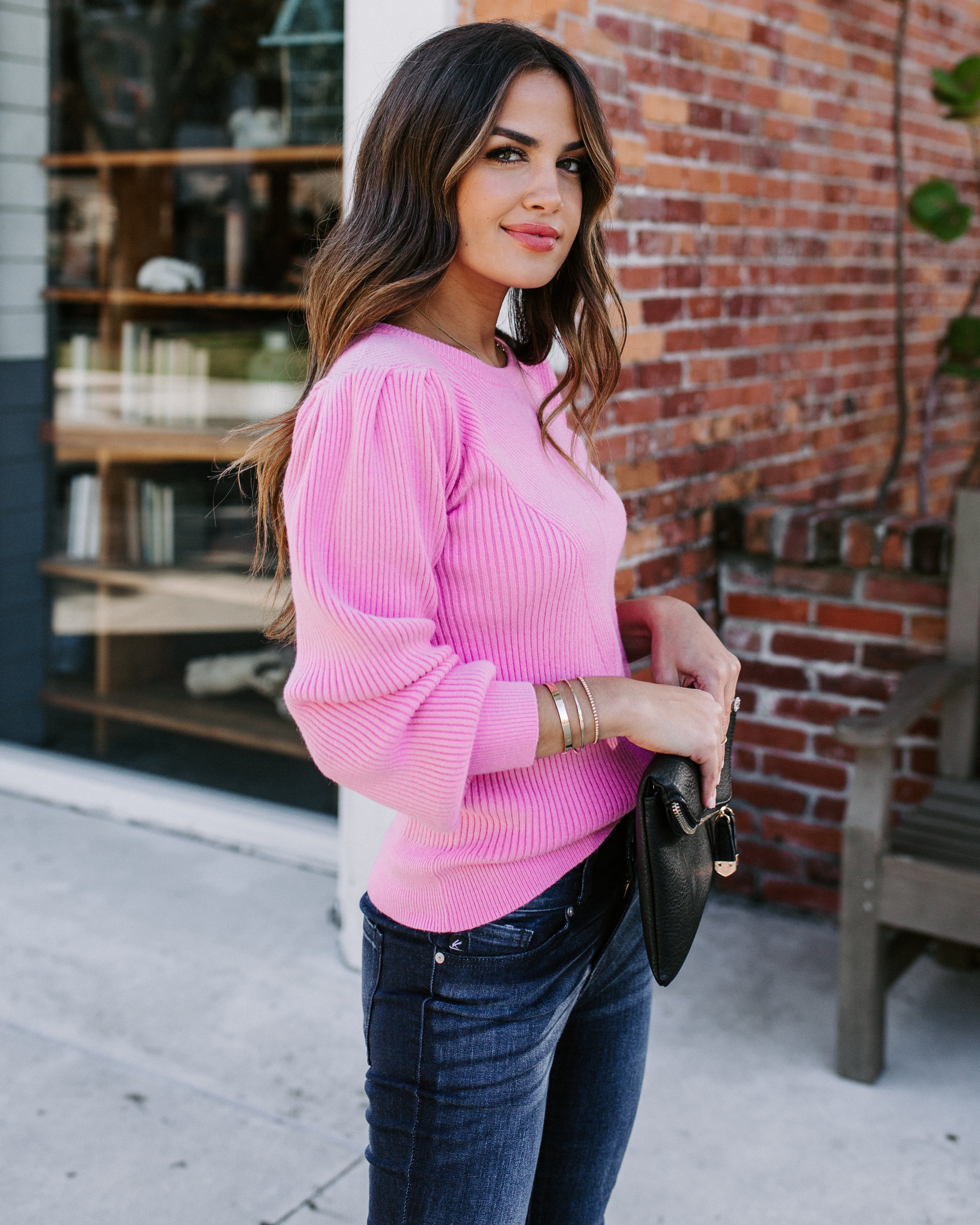 Bubble Over Ribbed Knit Sweater - Pink Ins Street