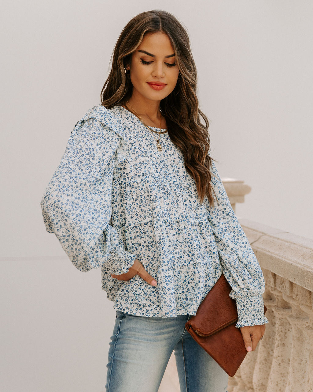 Haiden Smocked Floral Ruffle Blouse Ins Street