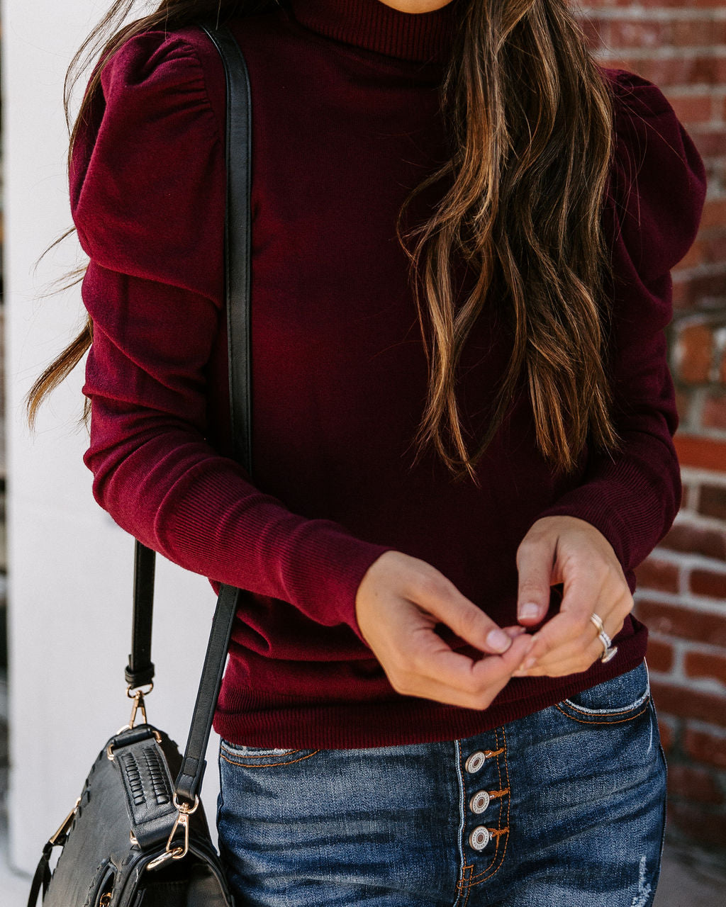 Adamant Puff Sleeve Turtleneck Sweater - Burgundy ON T-001