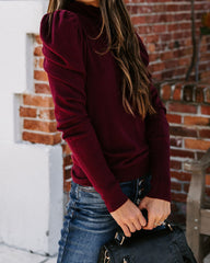 Adamant Puff Sleeve Turtleneck Sweater - Burgundy ON T-001