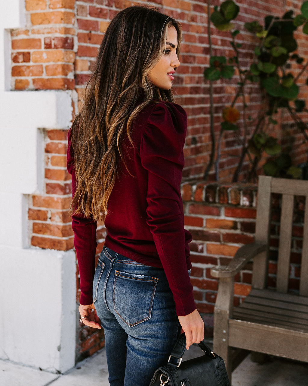 Adamant Puff Sleeve Turtleneck Sweater - Burgundy ON T-001