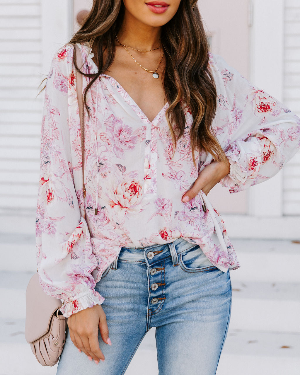 Symbolize Love Printed Ruffle Blouse Ins Street