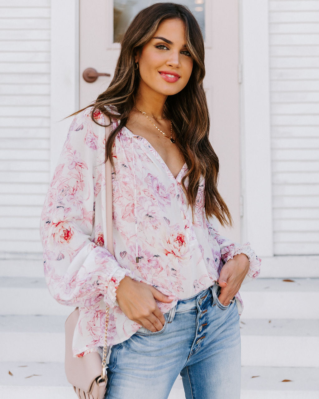 Symbolize Love Printed Ruffle Blouse Ins Street