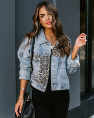 Redone Pocketed Leopard Distressed Denim Jacket Ins Street