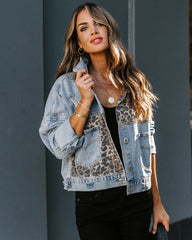 Redone Pocketed Leopard Distressed Denim Jacket Ins Street